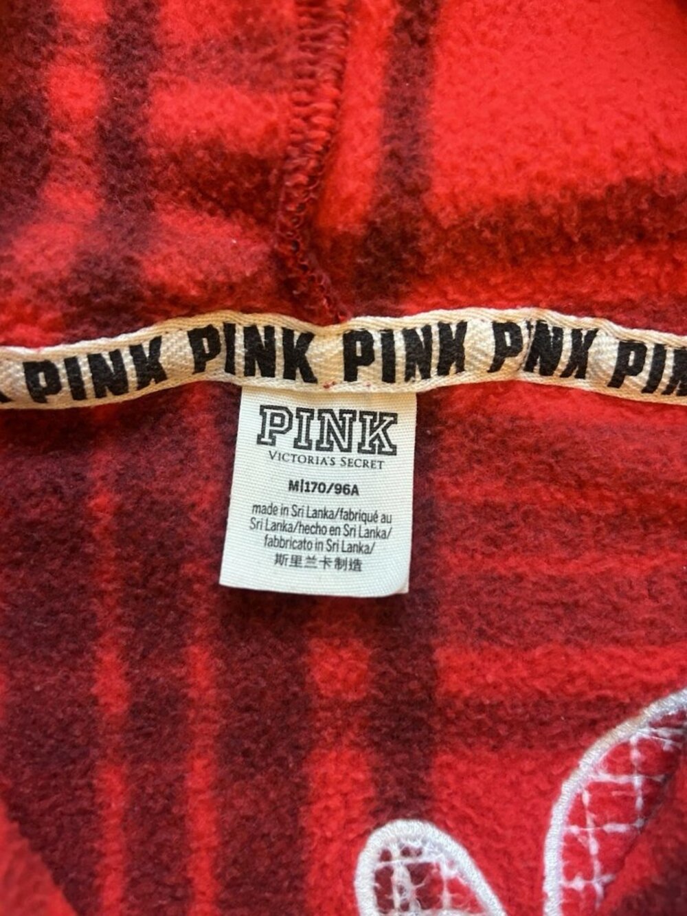 PINK Victoria's Secret Medium Polar Fleece Red Black Plaid Half-Zip Hoodie Gift - Picture 4 of 11
